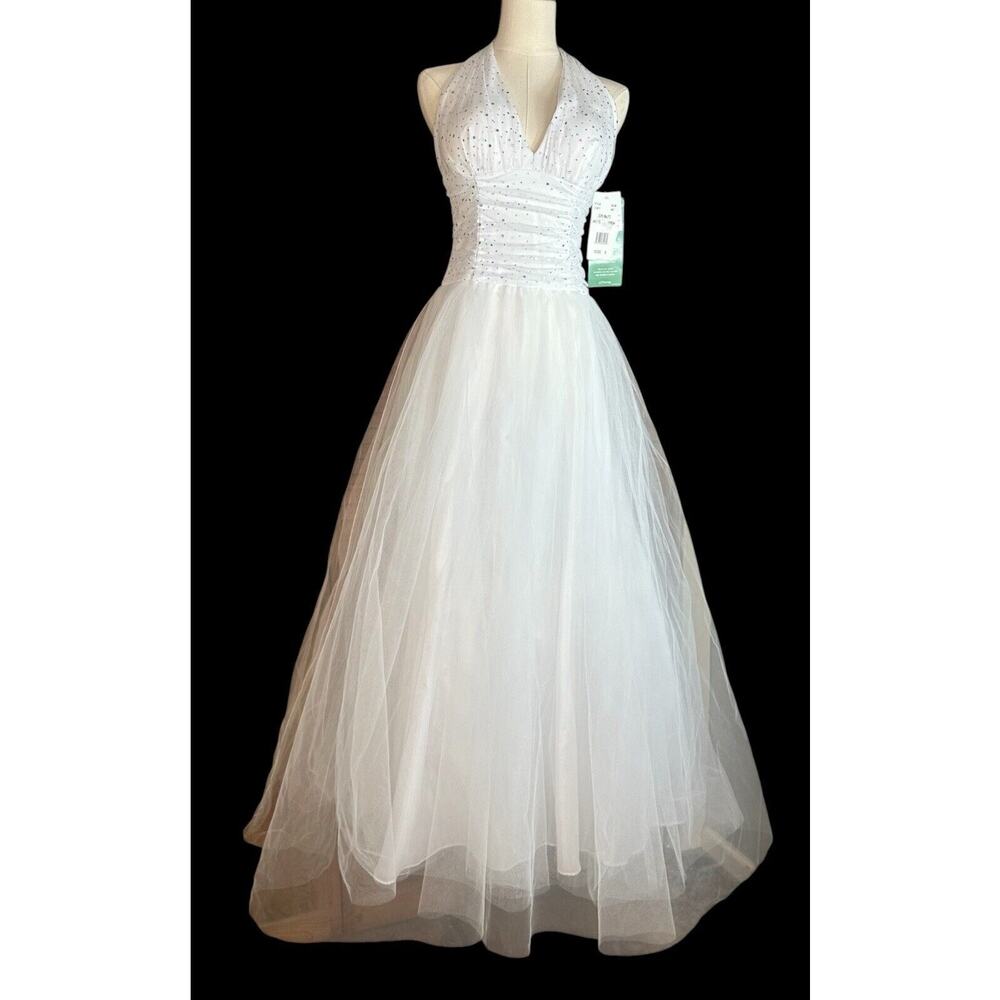 Blondie Nites Linda‎ Bernell White Rhinestone Prom Homecoming Wedding Dress Full